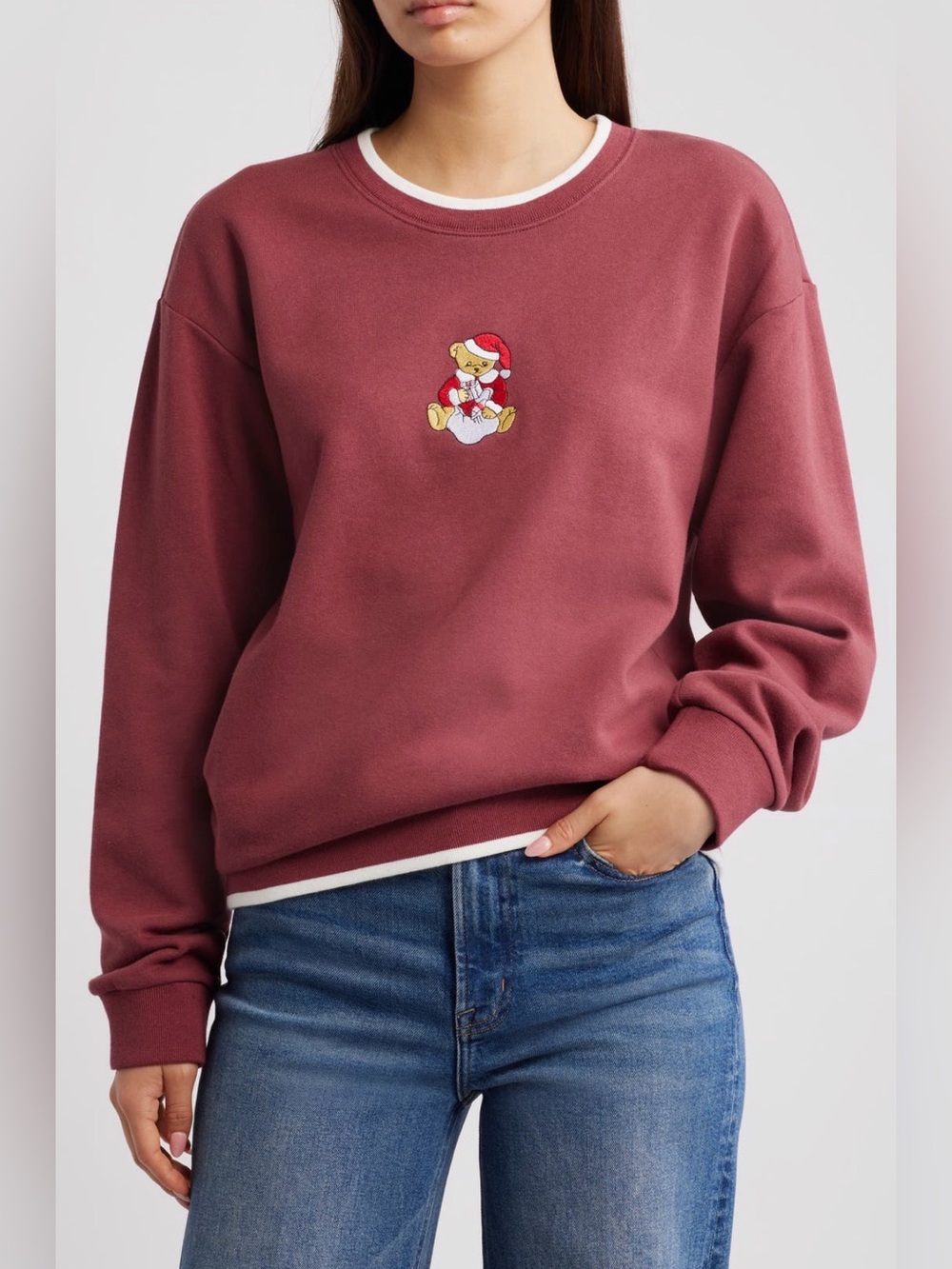 Embroidered Bear Berry Crewneck Sweatshirt